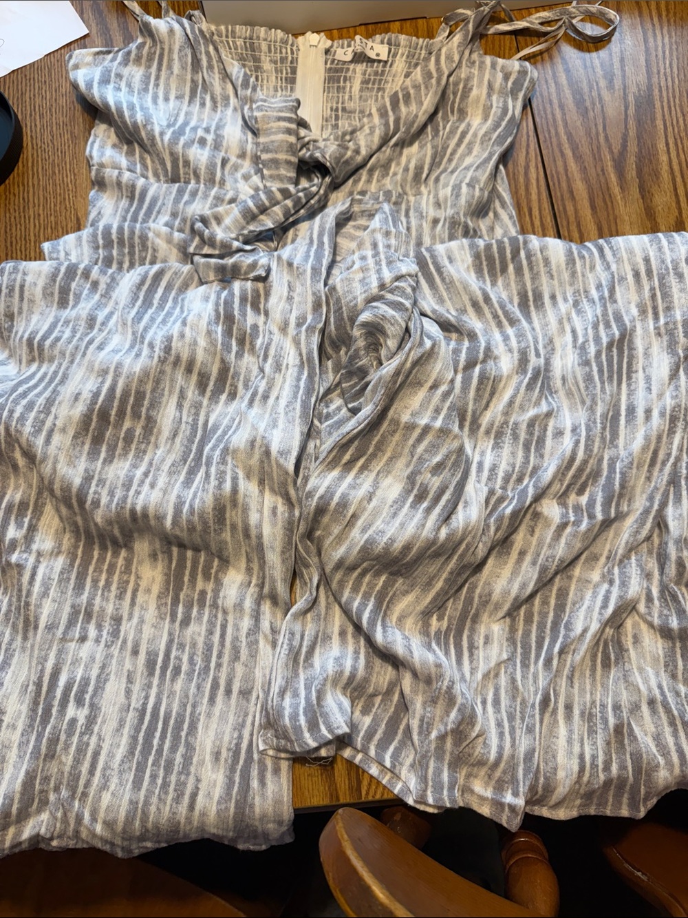 Striped Gray & White Tie-Shoulder Jumpsuit